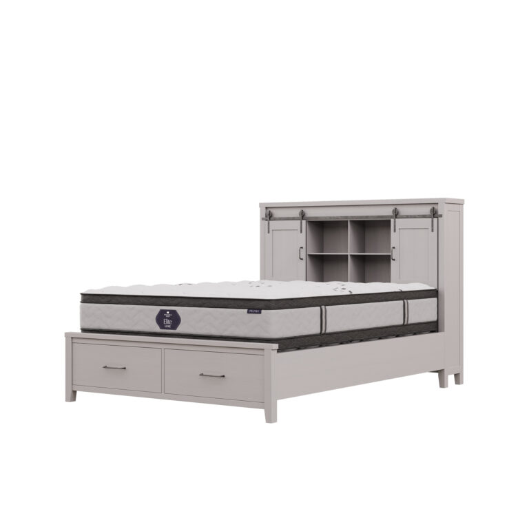 corner view of a Elite Luxe mattress on a bed frame