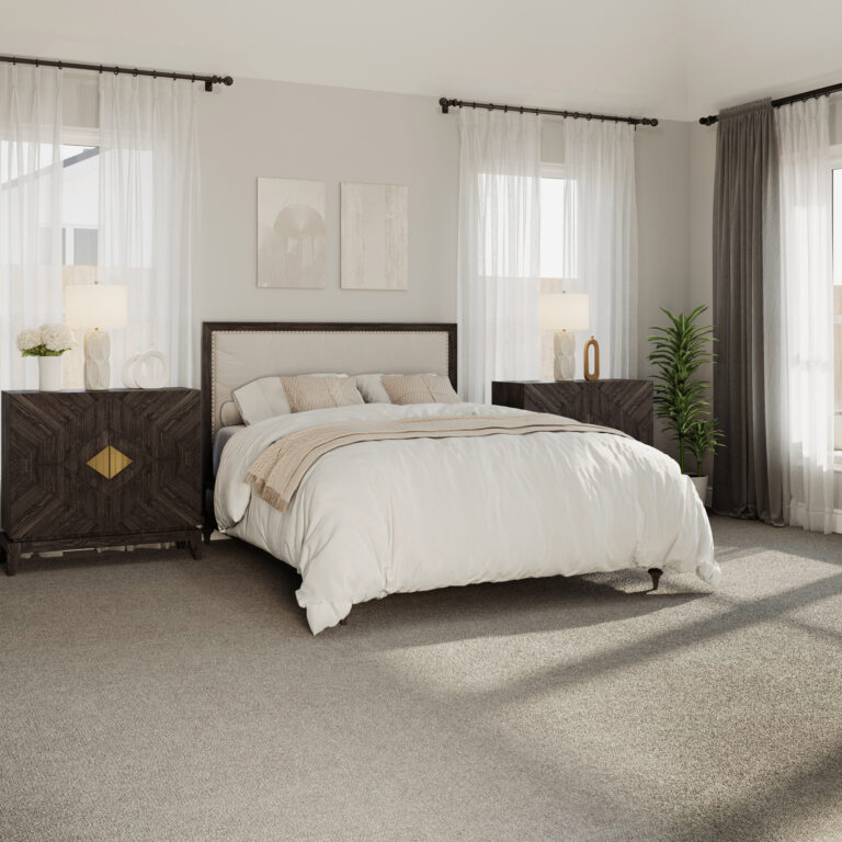 Quiet Night mattress on a bed frame in a finished room