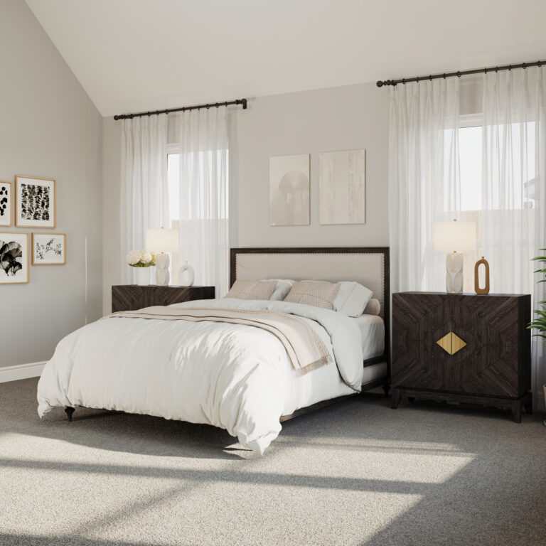 Quiet Night mattress on a bed frame in a finished room